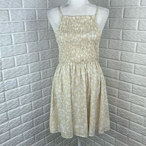 COPPER KEY SUNDRESS RUCHED LINED FLORAL TAN AND CREAM NWT SIZE MEDIUM